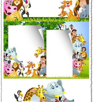 Jungle animals cards for kids vectors