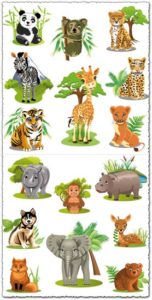 Jungle animals cartoon vectors