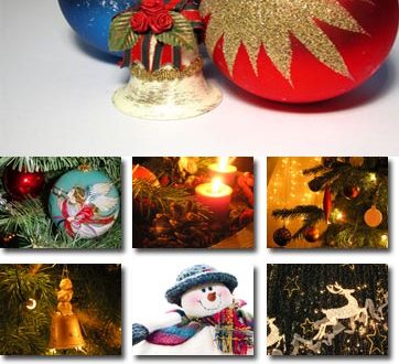 Christmas posters with tree, globes and objects