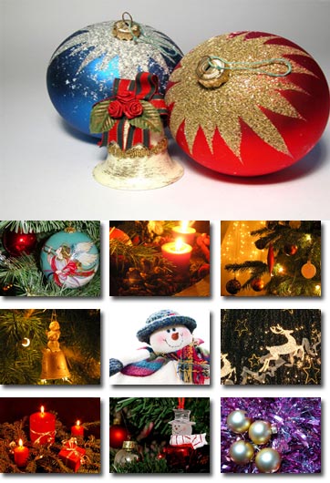 Christmas posters with tree, globes and objects