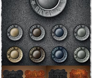Metallic buttons and leather labels for jeans vectors