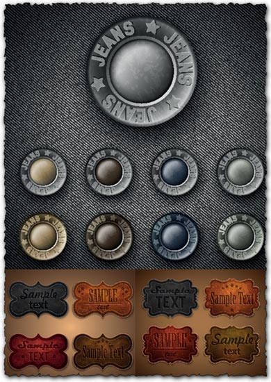 Metallic buttons and leather labels for jeans vectors