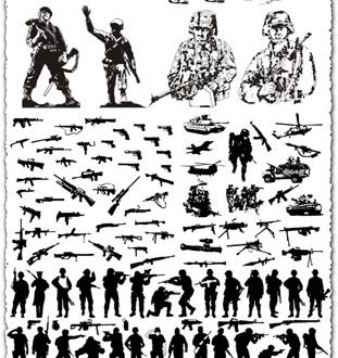 Modern soldiers and weaponry vectors