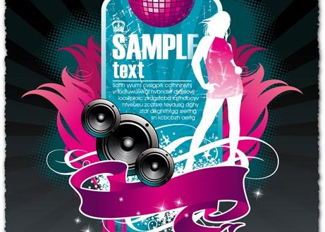 Music party vector with dancing girl banner