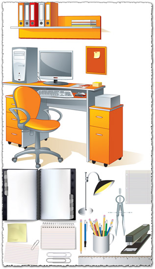 Office furniture and elements vectors