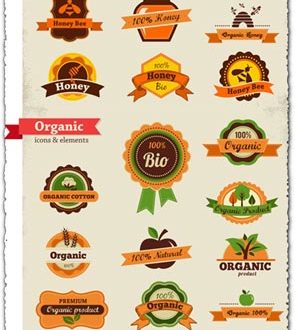 Organic food labels and tags vectors