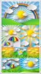 Paper stickers effect with sunburst landscape vector