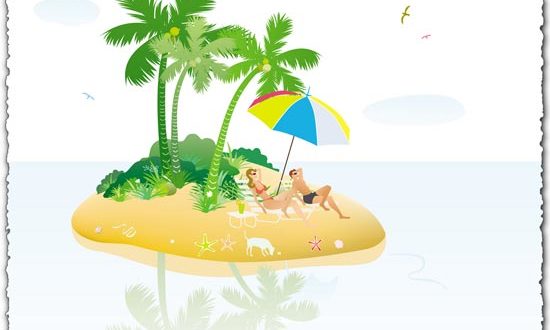 People relaxing on island beach vector