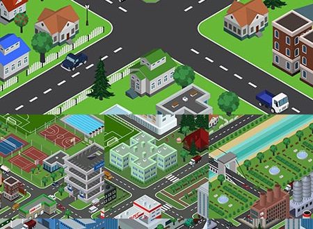 Perspective isometric inner city vector