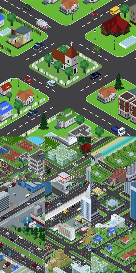 Perspective isometric inner city vector