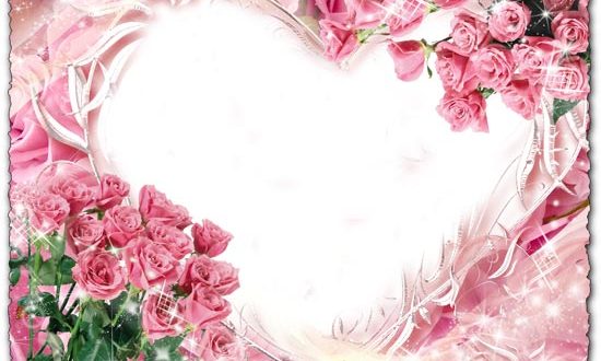 Photoshop frame pink roses and heart