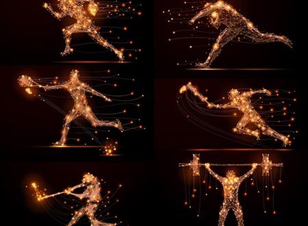 Polygonal glowing lines silhouettes vectors