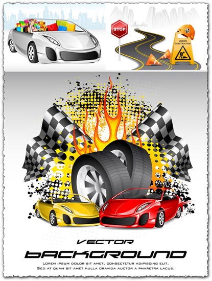 Racing cars on the road vector concept Racing cars on the road vector concept
