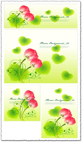 Red flowers with grass heart-shapes banners