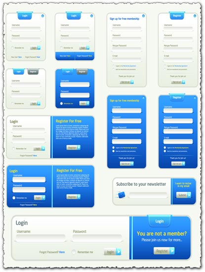 Register and login boxes, in eps vector format