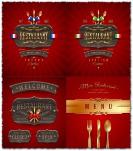 Restaurant wooden sign and menu cover vectors