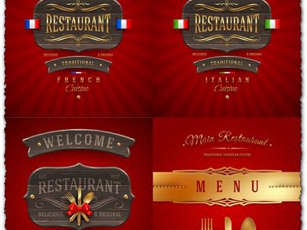 Restaurant wooden sign and menu cover vectors