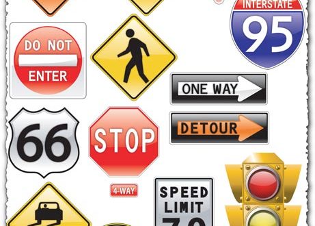 Traffic light and road sign vectors