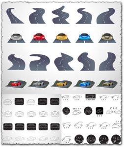 Roads and sport car shapes vectors