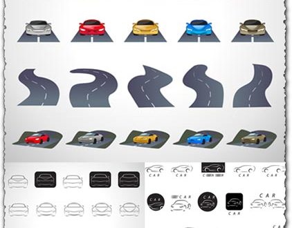 Roads and sport car shapes vectors
