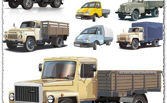 Russian big trucks and cars vectors