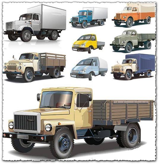 Russian big trucks and cars vectors