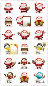 Santa Claus and snowman vector cliparts