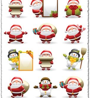 Santa Claus and snowman vector cliparts