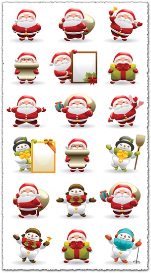 Santa Claus and snowman vector cliparts