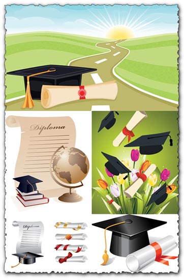 School graduation and diplomas vectors