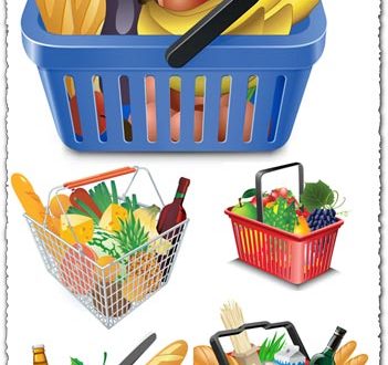 Shopping basket with groceries vectors