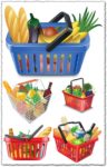 Shopping basket with groceries vectors