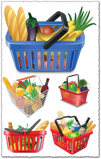 Shopping basket with groceries vectors