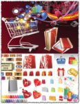 Shopping labels, carts and bags vectors