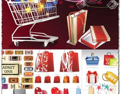Shopping labels, carts and bags vectors