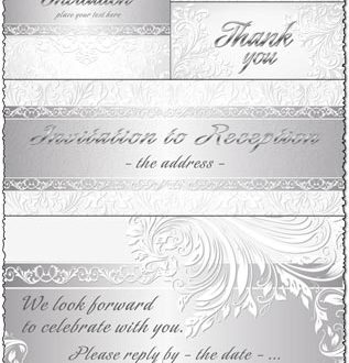 Silver wedding invitations with floral curly shapes