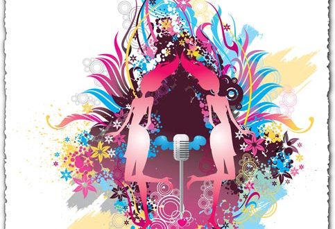 Singers shapes in abstract floral background