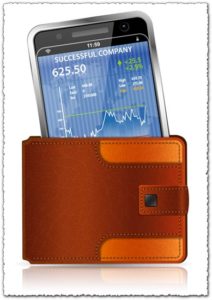 Smartphone on wallet business vector