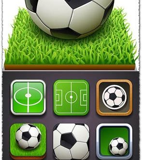 Soccer balls models and icons vector