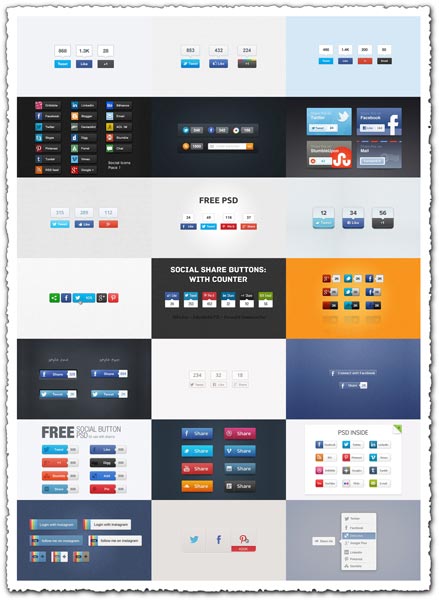 Social media buttons PSD design