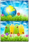 Spring landscapes with tags and globe vectors