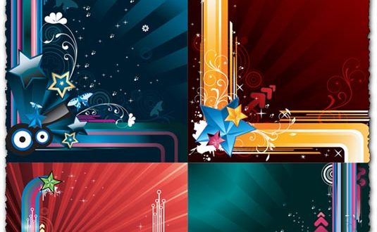 Stars and sunbursts in grunge backgrounds