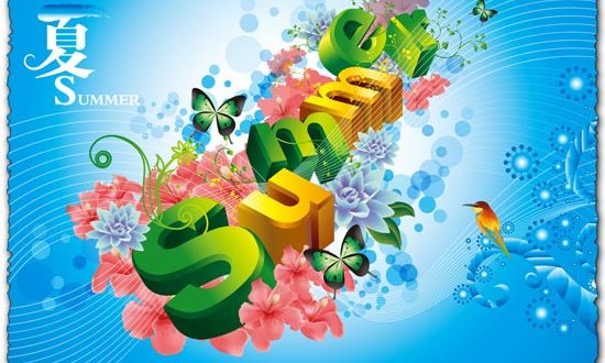 Summer flowers and birds vector design