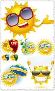 Sun smiley face expressions vector