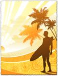 Surfer on the palm beach vector