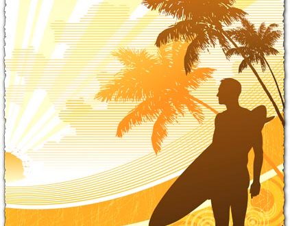 Surfer on the palm beach vector