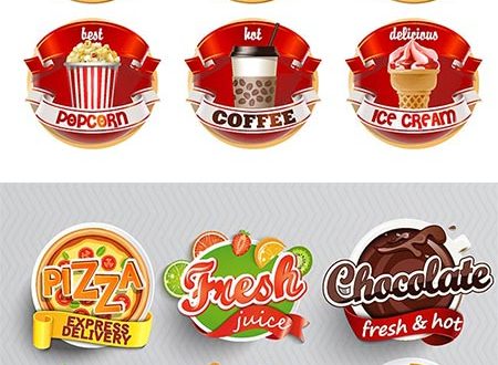 Tasty fast food vector labels