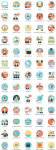 Technology and social media flat vector icons