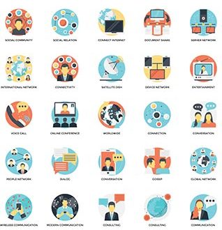 Technology and social media flat vector icons