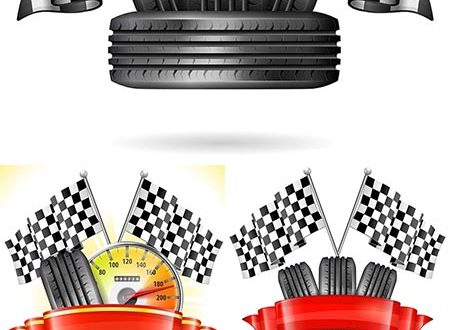Tires with flags and ribbons vector
